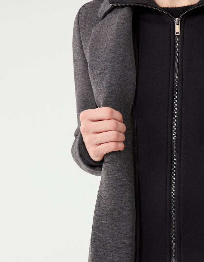 Manteau long en néoprène et capuche amovible femme
