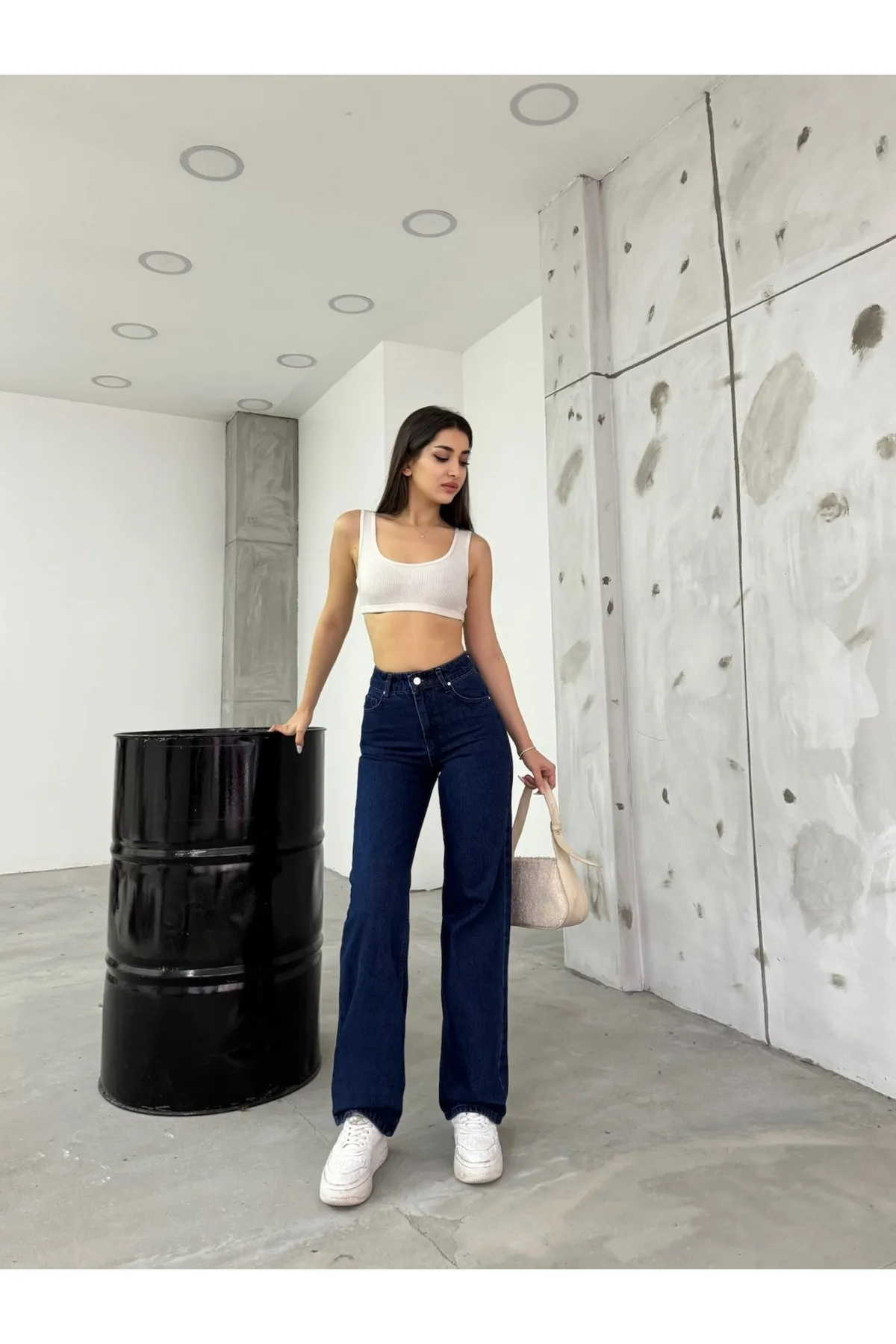 BİKELİFE  Marineblaue Palazzo-Jeans mit hoher Taille