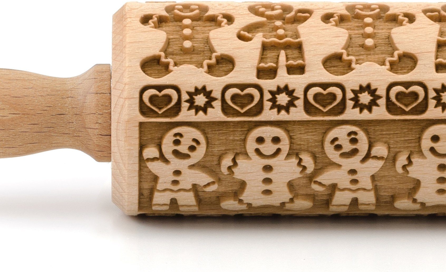 folkroll Teigroller 3D-Motiv-Teigrolle Buchenholz, Lebkuchenmann