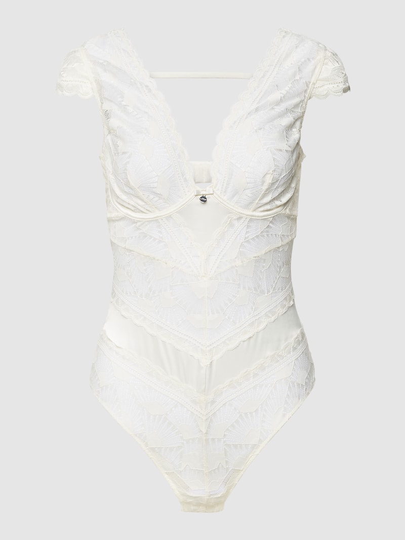 Body mit Spitzenbesatz Modell 'Adele' in offwhite