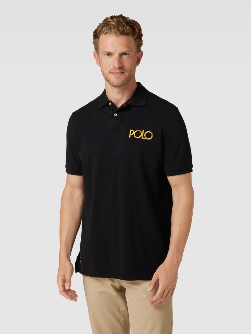 Poloshirt mit Label-Stitching in schwarz