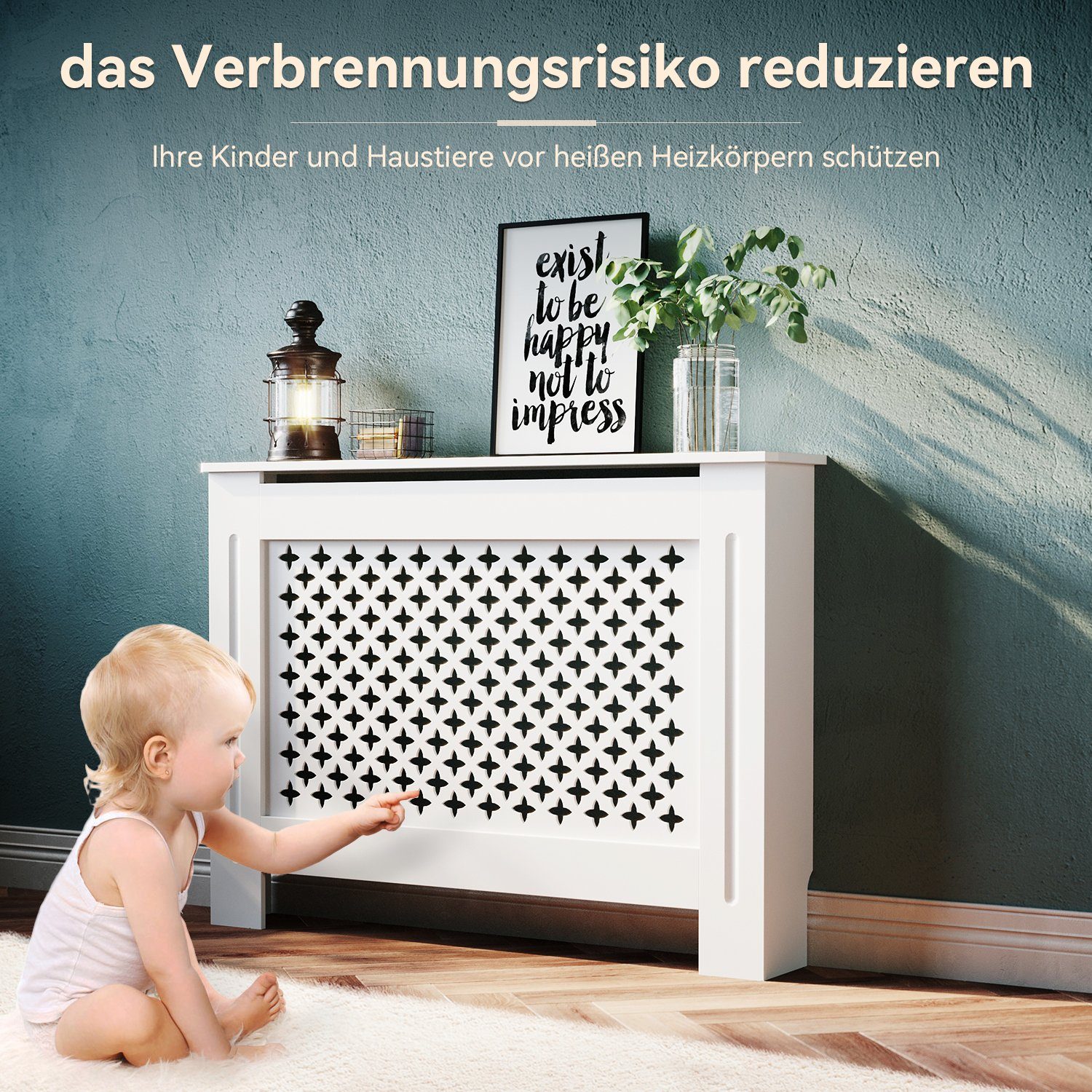 SONNI Heizungsverkleidung Heizungsverkleidung Heizkörperverkleidung weiß Breite 78/112/152cm, Kreuzgitter, Heizungsverkleidung, Zubehör für Wandmontage, MDF