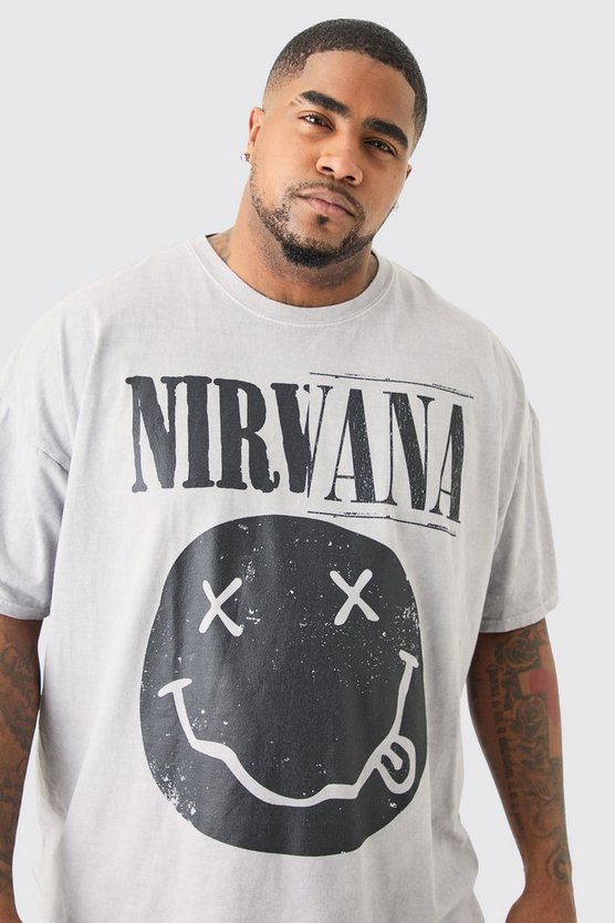 Plus T-Shirt mit lizenziertem Nirvana Smiley-Print