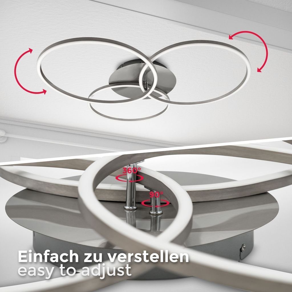 B.K.Licht Deckenleuchte LED-FRAME Deckenlampe dimmbar ultra-flach Metall Matt-Nickel BKL1527, Dimmfunktion, LED fest integriert, Farbwechsler, Kaltweiß, Neutralweiß, Warmweiß, CCT 3000-6500K warmweiß-kaltweiß 40W 4400lm Fernbedienung Timer Memory