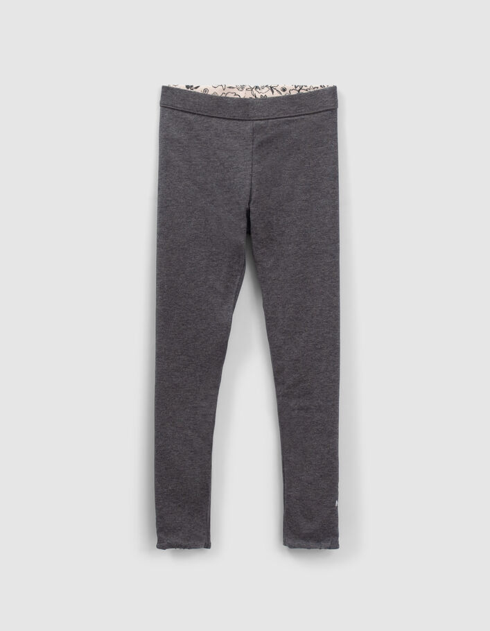Leggings réversible imprimé fleurs et gris fille
