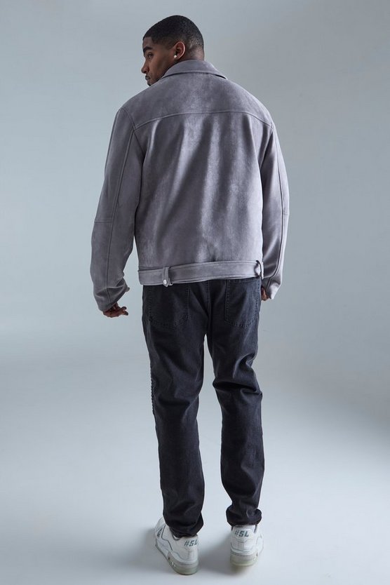 Plus Bikerjacke aus Wildlederimitat mit Gürtel