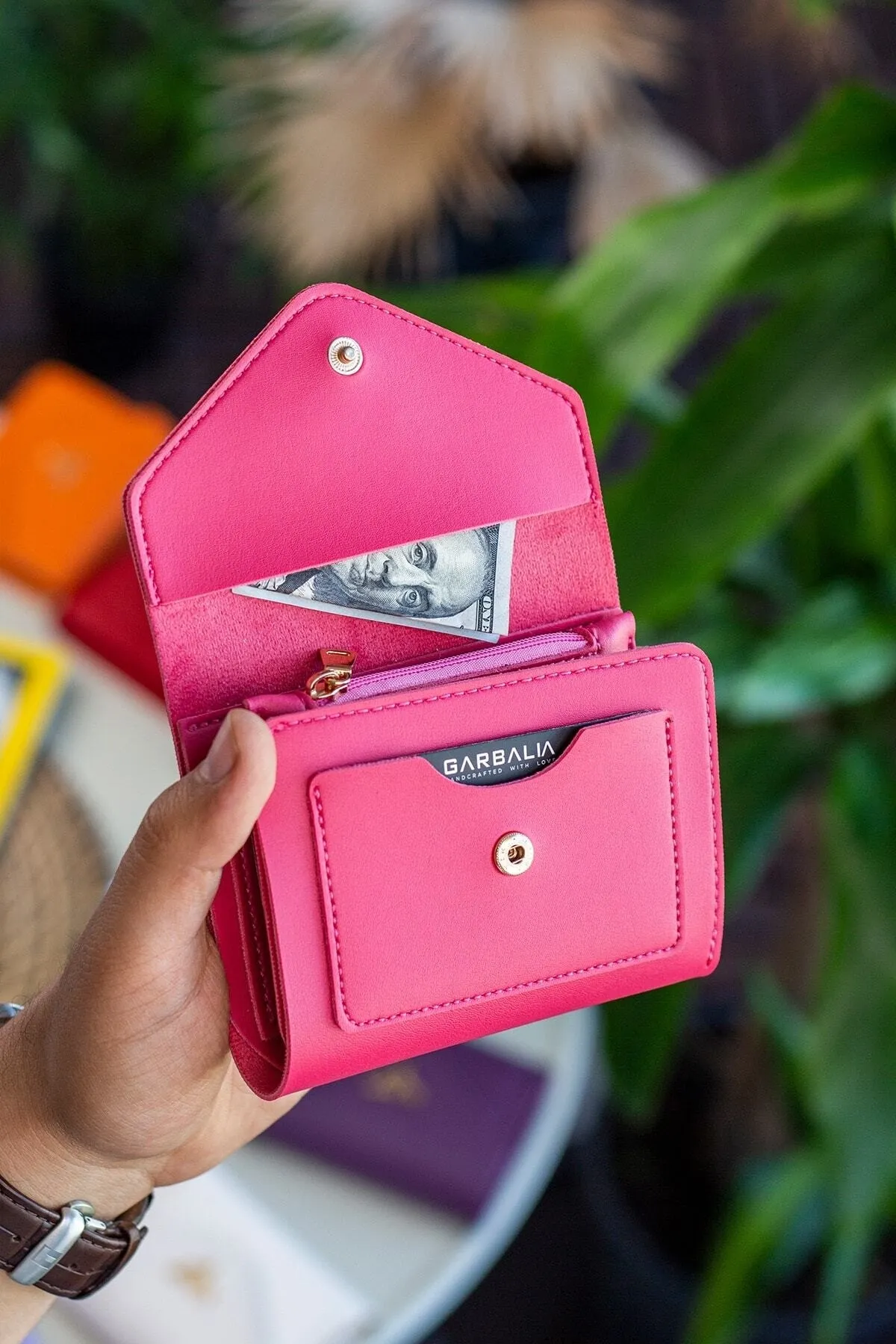 Garbalia  Columbia Mini-Damenbrieftasche aus veganem Leder in Fuchsia mit Münzfach und losem Kartenhalter