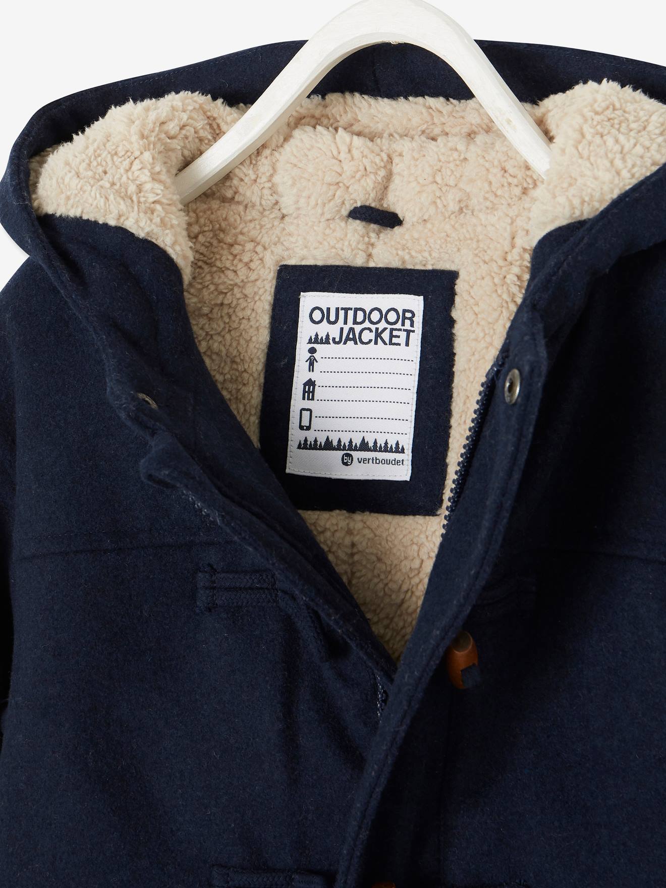 Vertbaudet Jungen Dufflecoat mit Teddyfleece-Futter - nachtblau