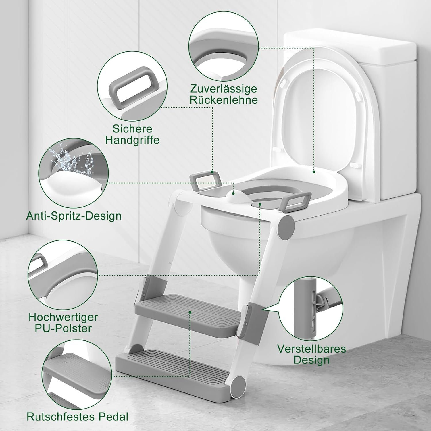 JOYOLEDER Kinder-WC-Sitz Kinder Faltbarer Toilettensitz Toilettentrainer mit Treppe und Griffe