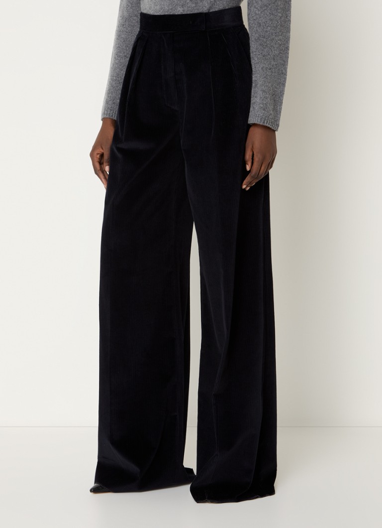 Pantaloni din catifea reiată cu talie înaltă MaxMara