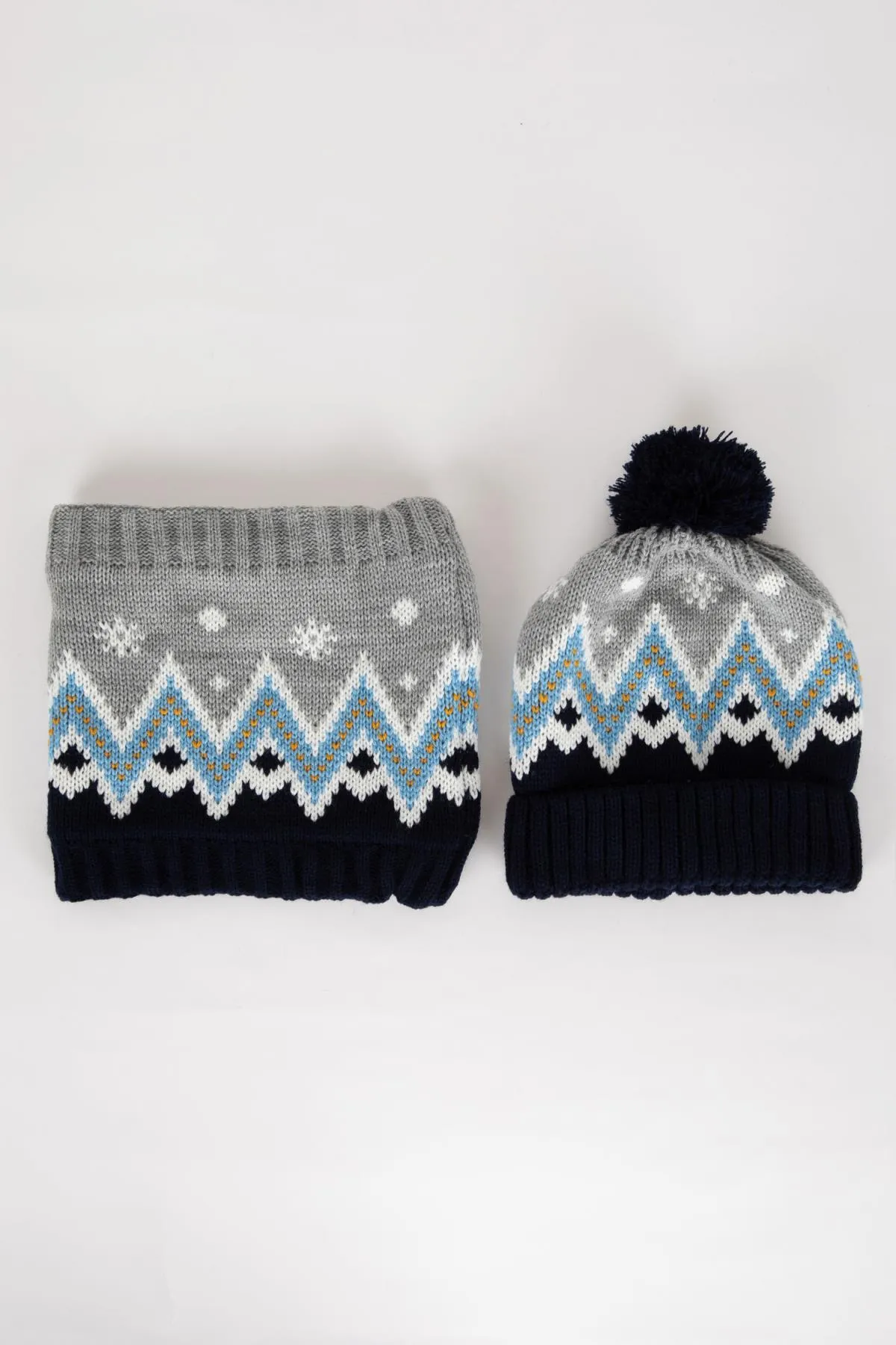 DeFacto  Gemustertes 2-teiliges Baskenmützen-Set aus Strickwaren mit Halskragen für Jungen