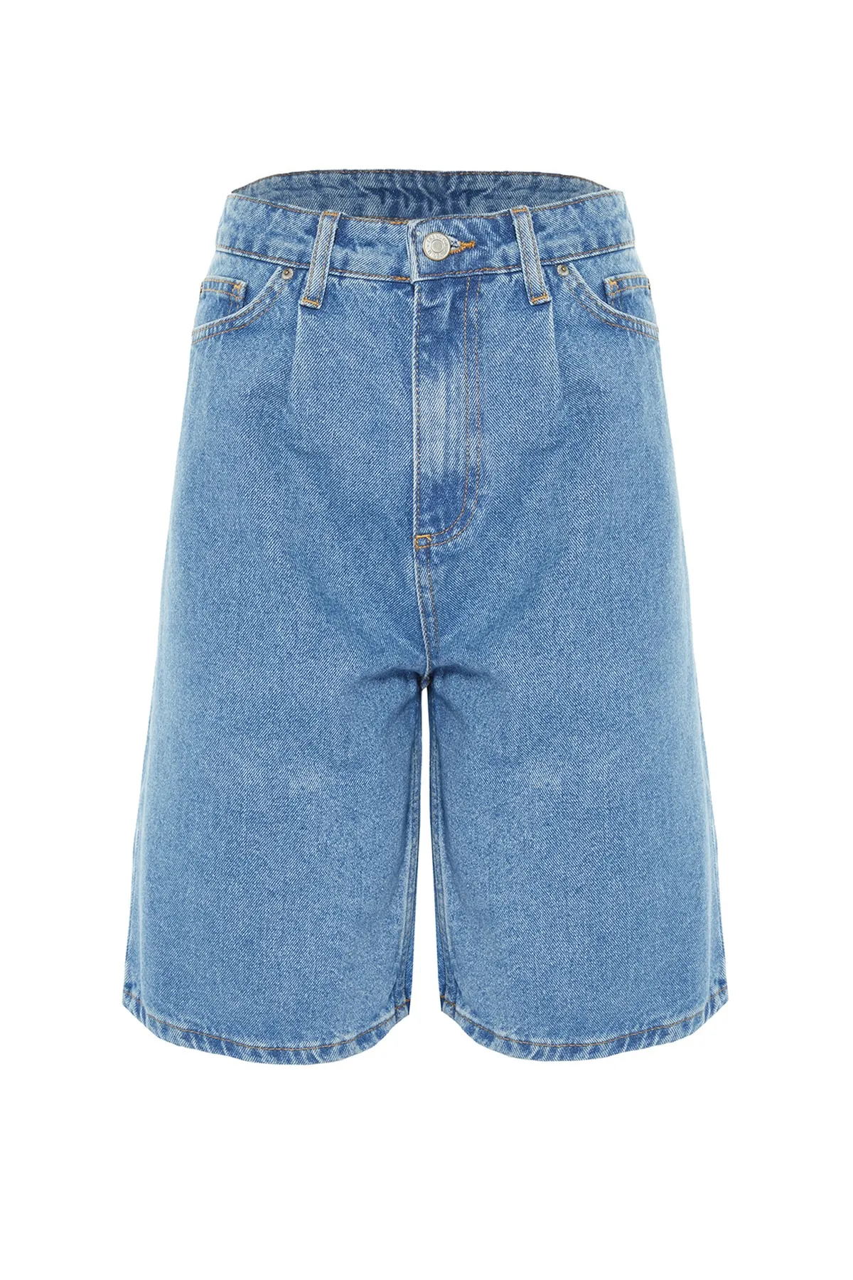 Trendyol Collection  Blaue, plissierte Jeansshorts TWOSS21SR0121