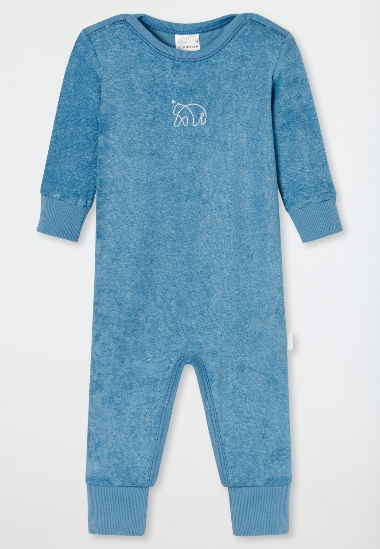 Babyanzug lang mit Fuß unisex Frottee Modal Bär hellblau - Natural Love