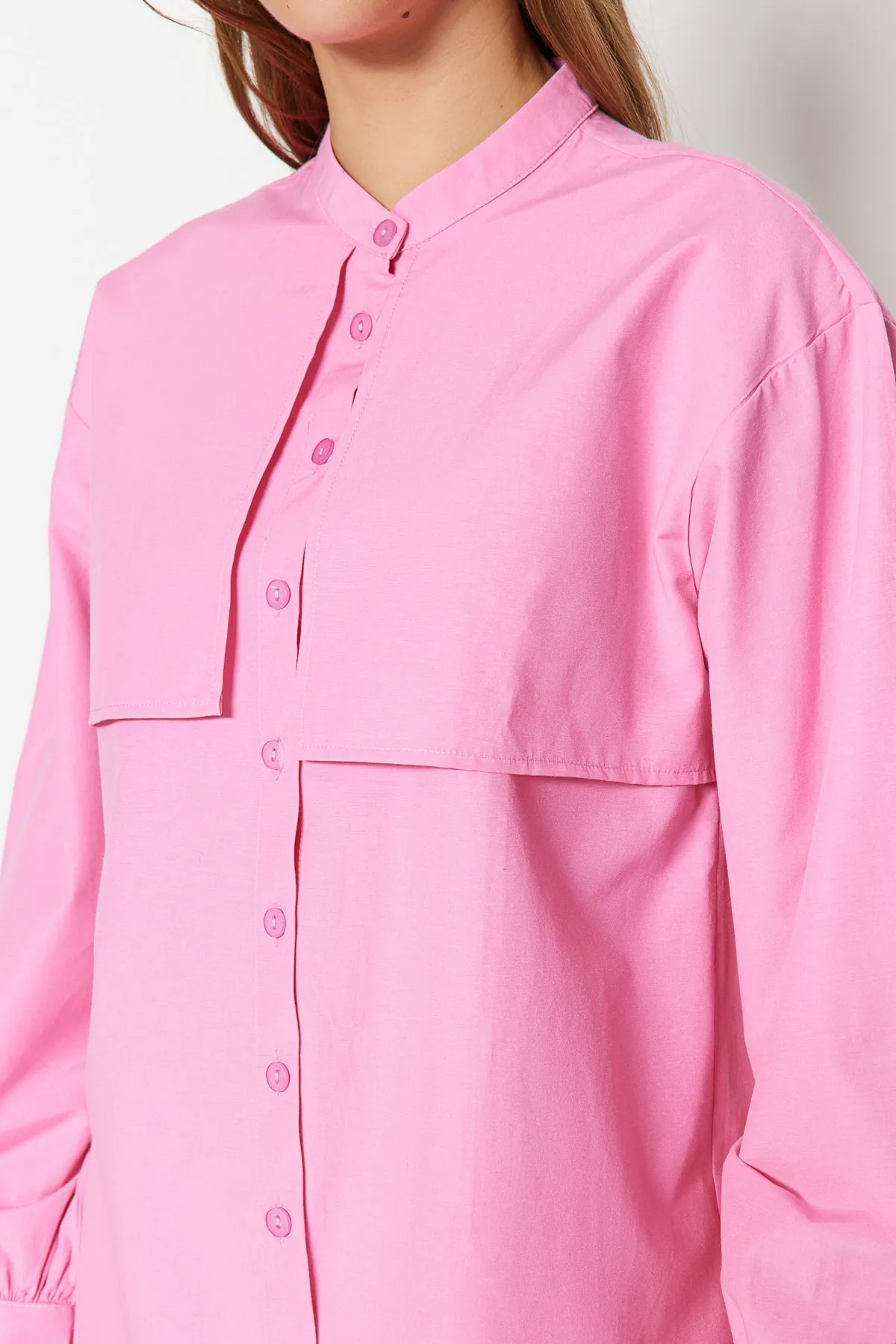 Trendyol Modest  Rosa gewebtes Baumwollhemd TCTSS23TG00030