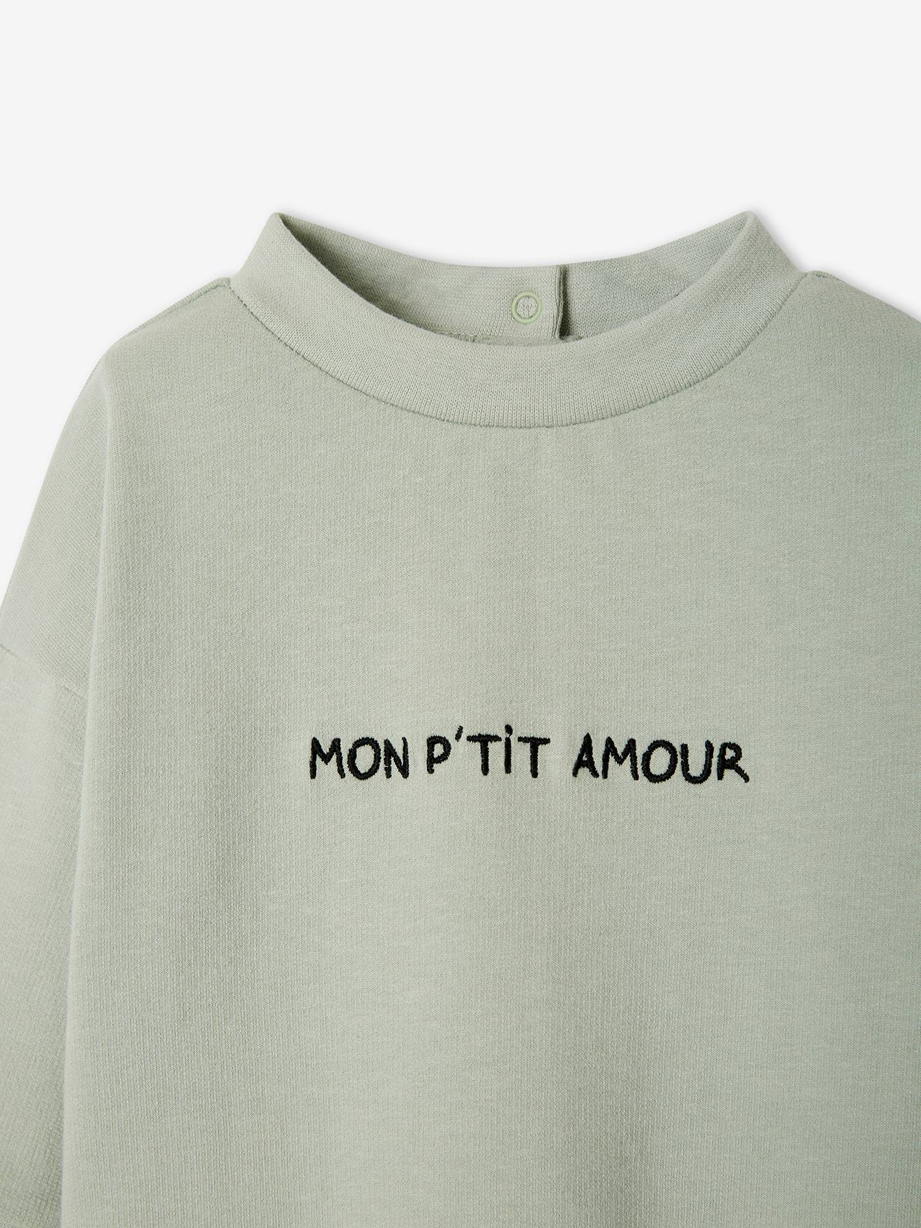 Sweat à message bébé personnalisable vert grisé