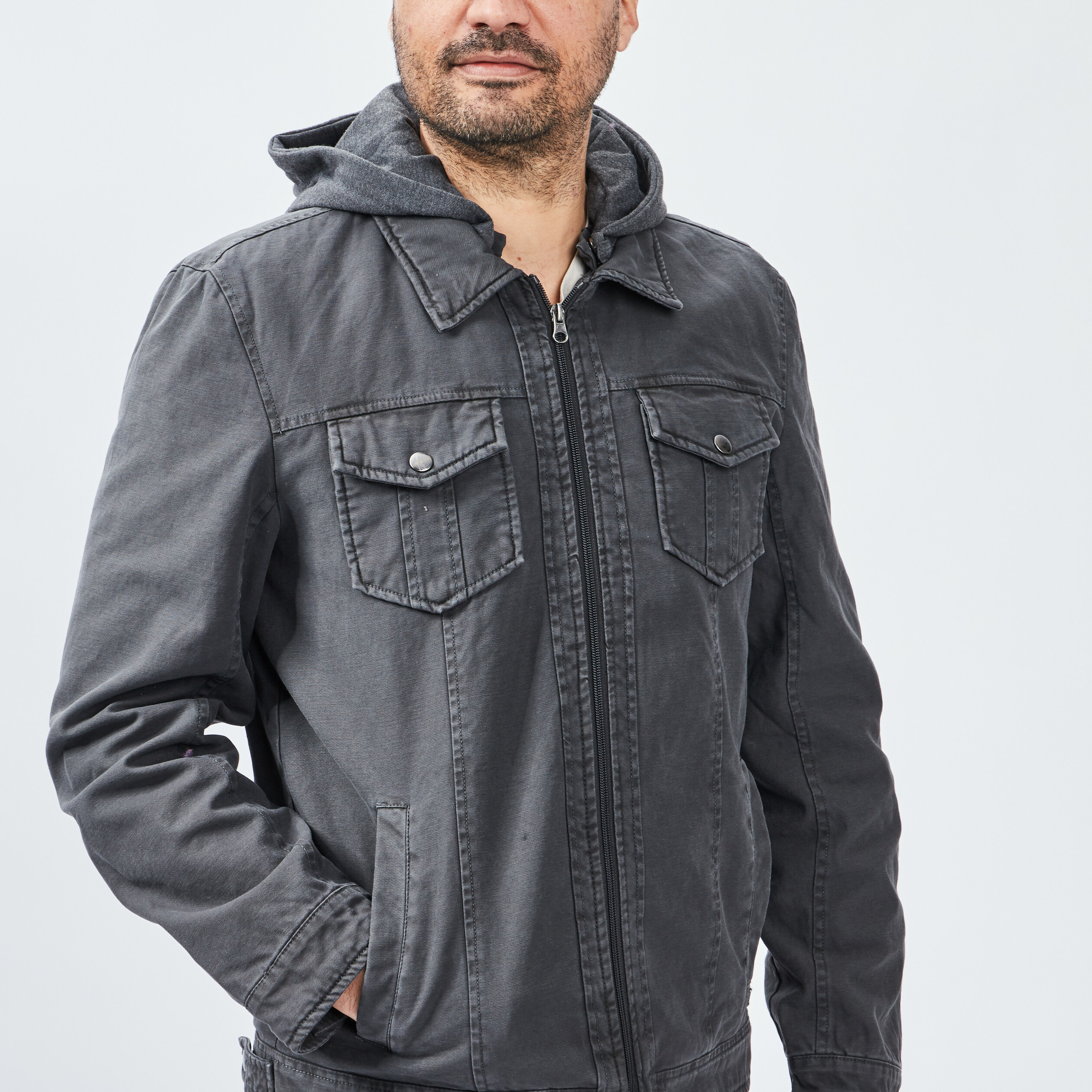 Blouson droit avec capuche Trappeur gris foncé homme | La Halle
