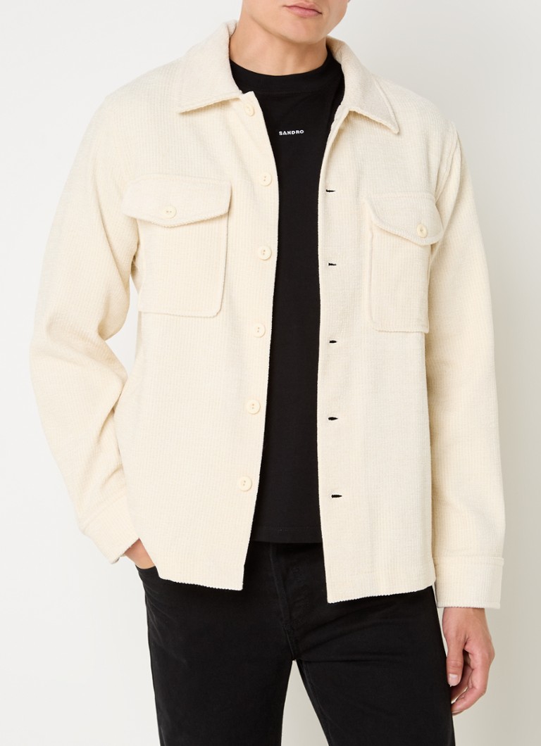 Sandro overshirt in wool blend with ribbed structure and patch pockets