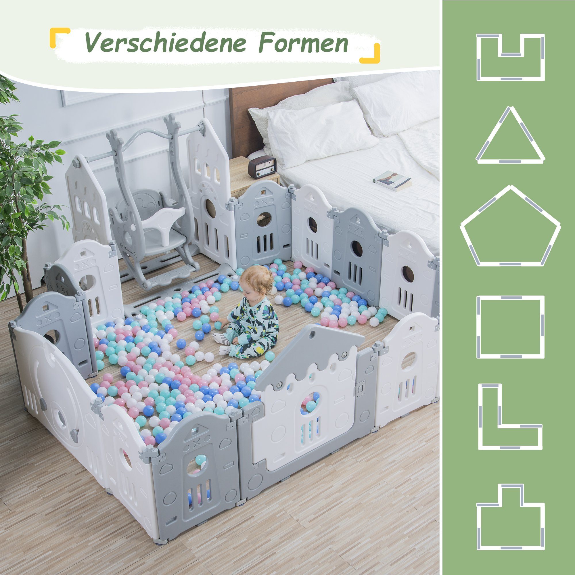 HAUSS SPLOE Laufstall Laufgitter Baby Laufstall Faltbar Spielzubehör Spielzeugboard (Basketballkorb Spielzubehör 160x160x77cm kann verschoben werden), Laufställe, Schutzgitter aus Kunststoff mit Tür Spielzeugboard