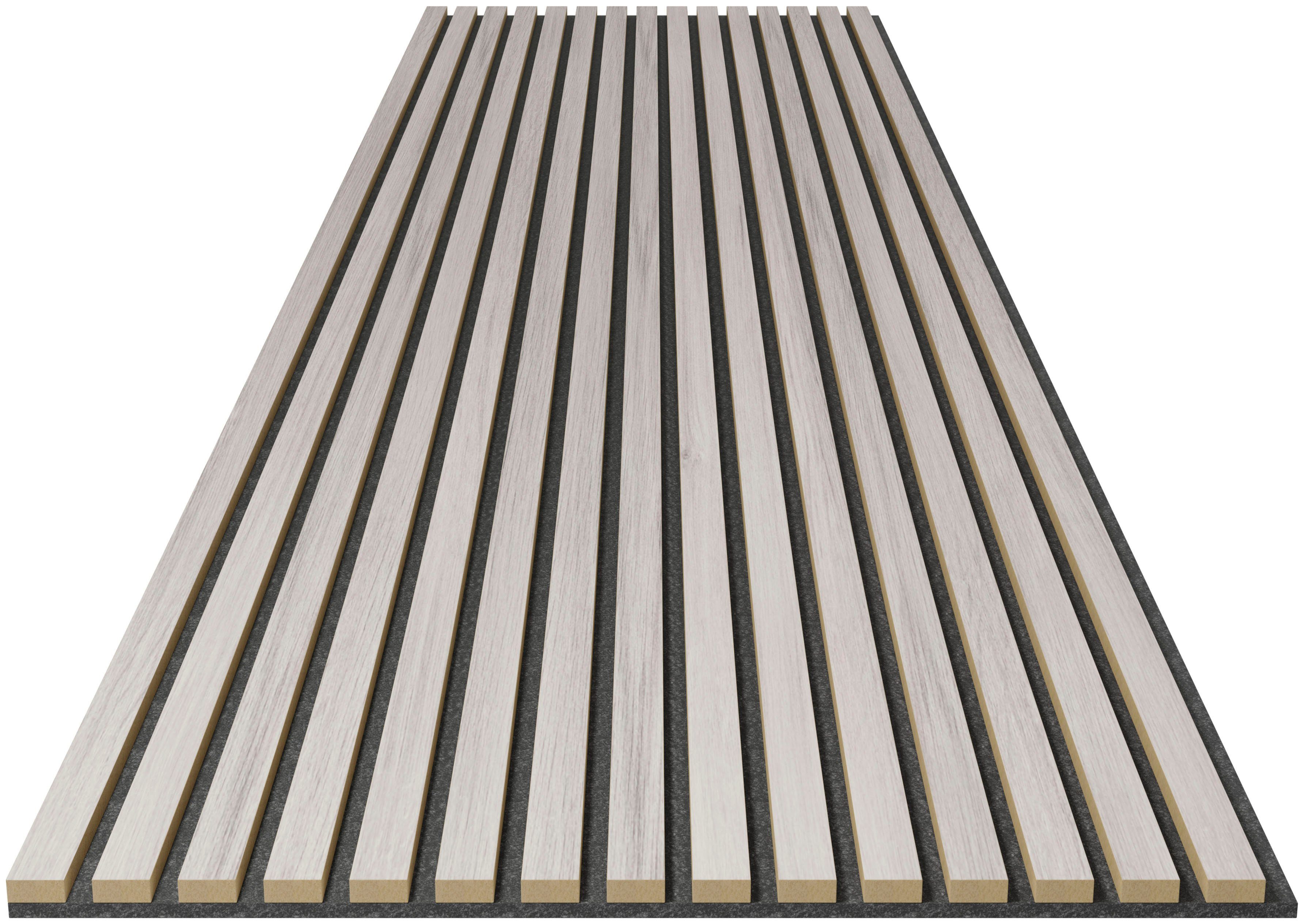 acous Schallschutzpaneel acous PROFESSIONAL Eiche, BxL: 60x250 cm, 1,5 qm, (Spar-Set, 8-tlg) 15 Echtholz-Dekoleisten mit schwarzem 8 mm Filz-Akustikträger