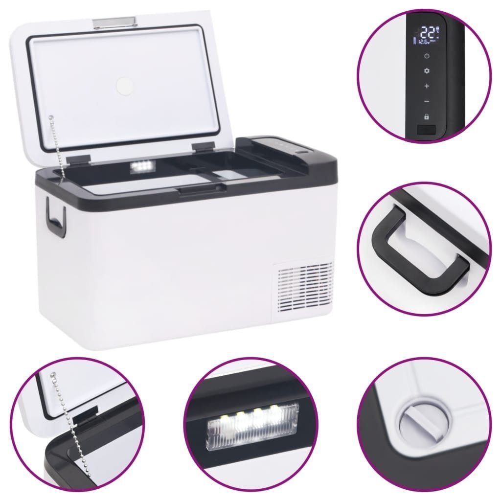 vidaXL Kühlbox Kompressor Kühlbox mit Griff und Adapter Schwarz und Weiß 18 L Camping