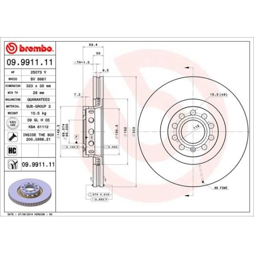 Bremsscheibe Brembo Vorderachse  1 Stück 09.9911.11 - ATU