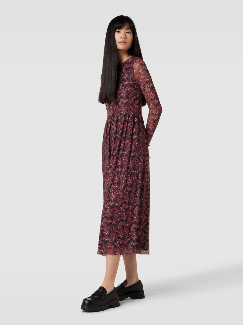 Midikleid mit Allover-Muster Modell 'Blumen' in marineblau