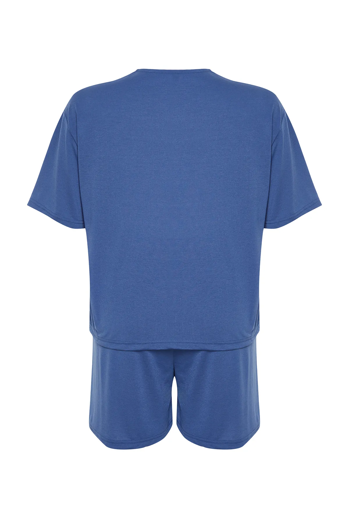 Trendyol Curve  Marineblaues Pyjama-Set aus Strick mit Rundhalsausschnitt TBBSS24AI00011