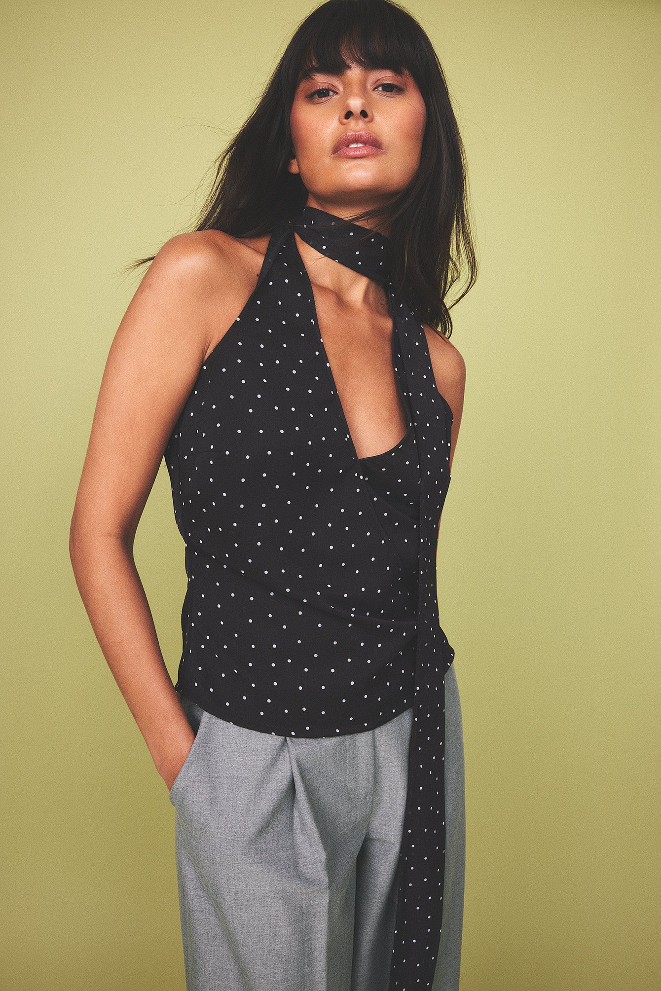 Chiffon-Halterneck-Oberteil mit Print