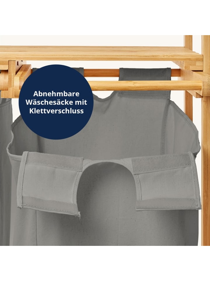 Lumaland Lumaland Wäschekorb aus Bambus mit 2 ausziehbaren Wäschesäcken Farbe Dunkelgr günstig kaufen onesize