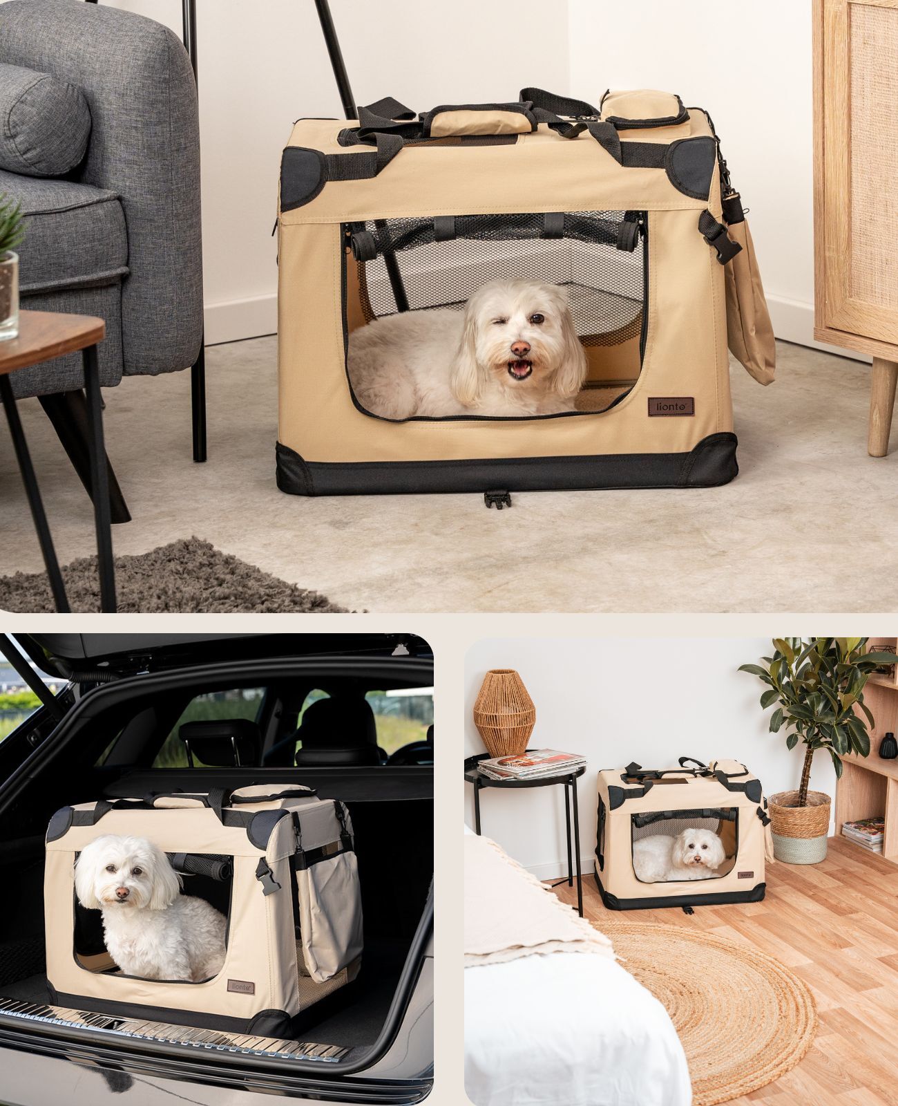 Lionto Transportboxen & Gitterboxen Lionto Hundetransportbox - faltbar - beige M