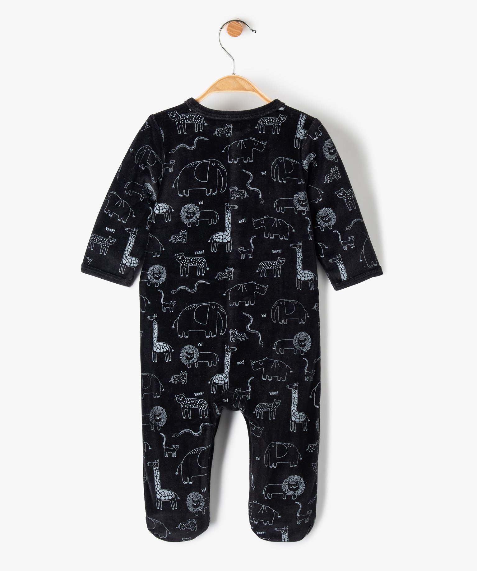 Pyjama bébé en velours ouvert devant avec motifs de la jungle noir | GEMO