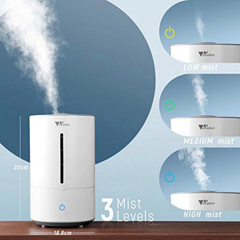 Amzdeal Luftbefeuchter HTJ-2195, 4,00 l Wassertank, ≤38dB Geräuschniveau, 3 stufiger elektrischer Raumbefeuchter