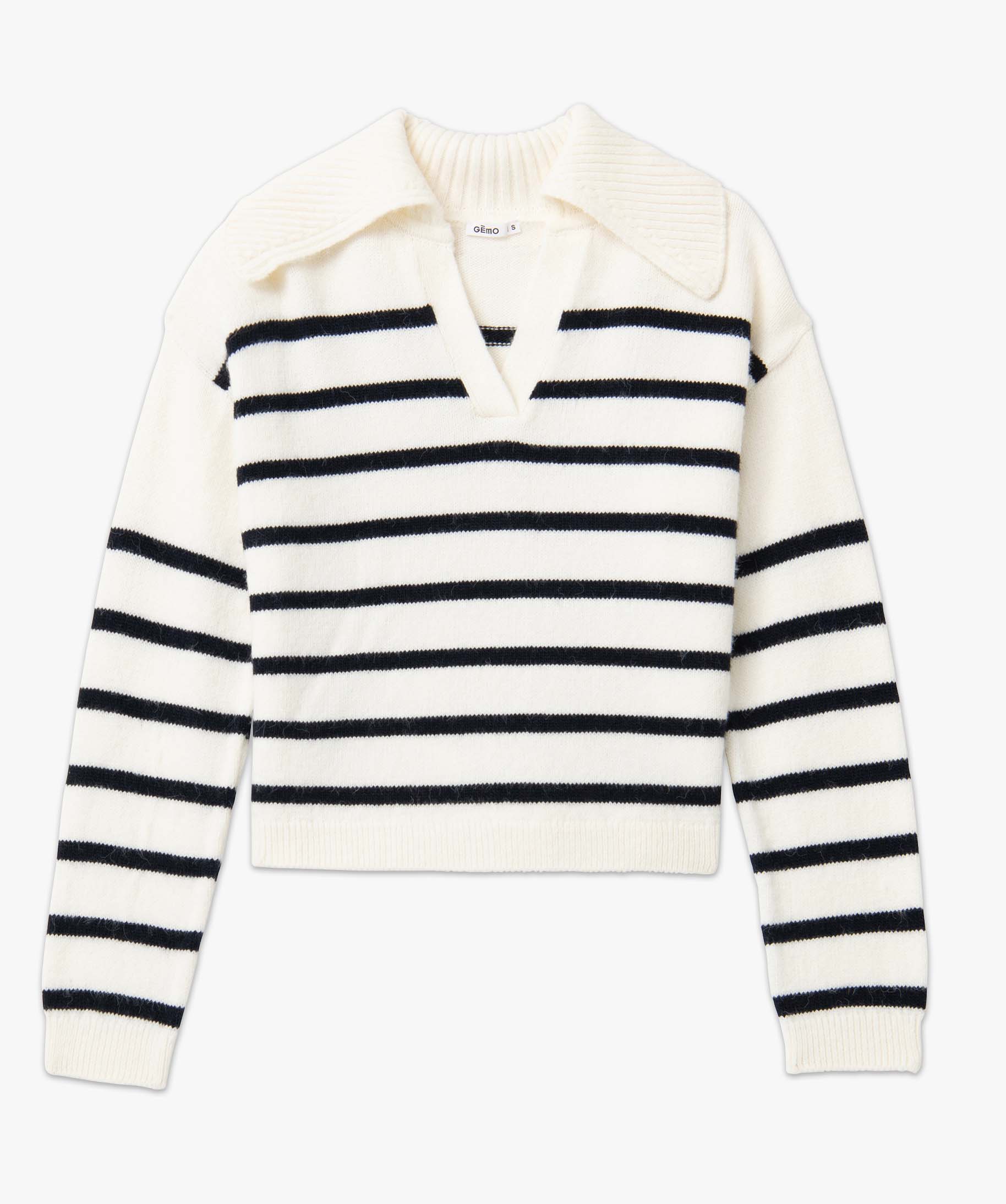 Pull à rayures coupe courte avec grand col femme raye | GEMO