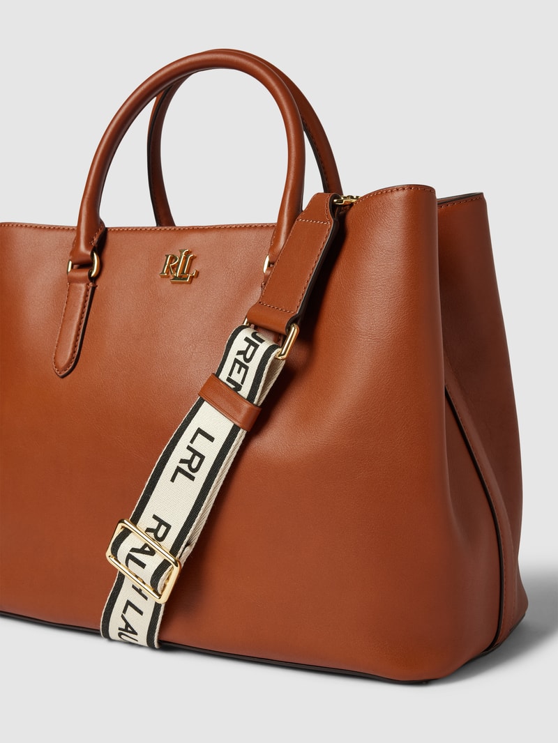 Satchel aus Leder mit Label-Applikation Modell 'MARCY' in cognac