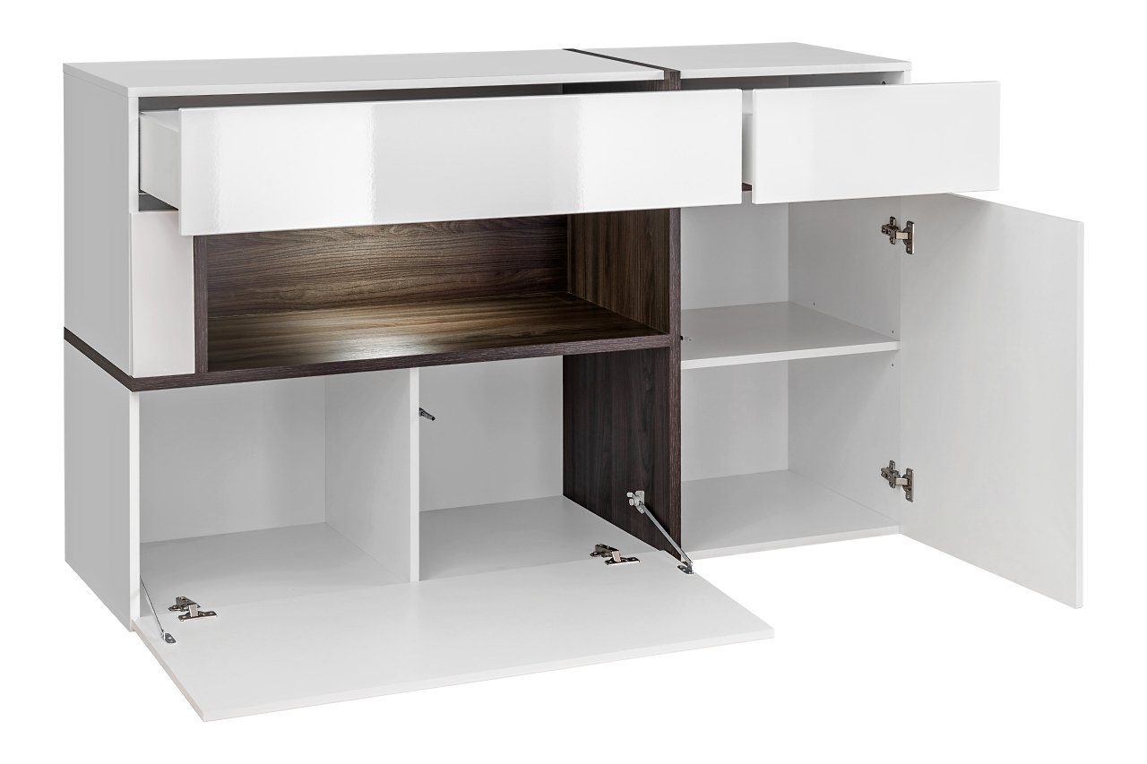 Unique Home Wohnwand Wohnwand CR mit Kommode, Grifflos mit Push To Open, LED Beleuchtung