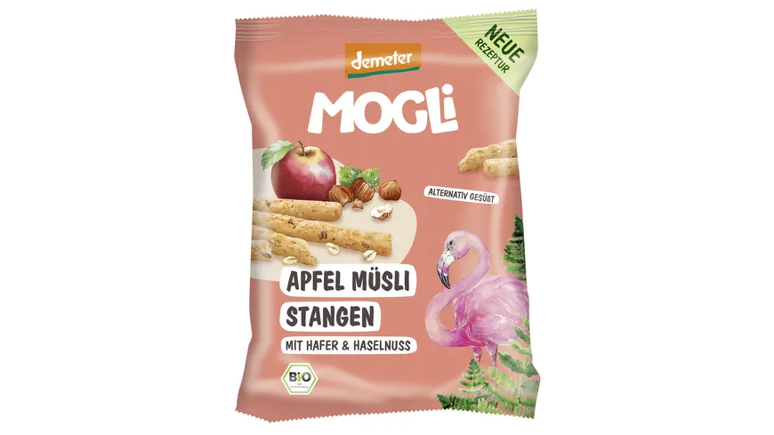 MOGLi Bio Knabber-Gebäck – Apfel-Müsli-Stangen mit Hafer & Haselnuss 75 g