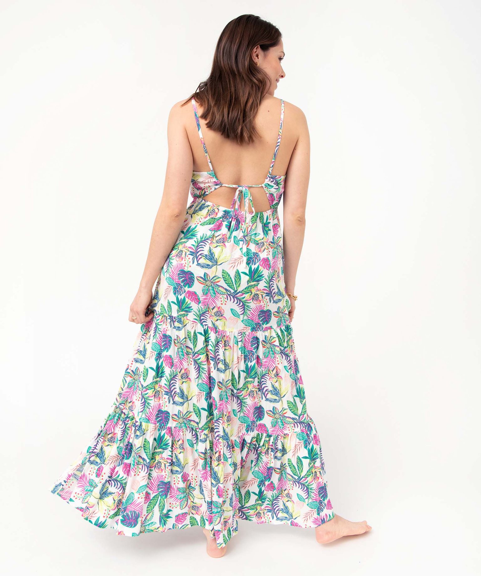 Robe de plage femme longue à fines bretelles imprime | GEMO