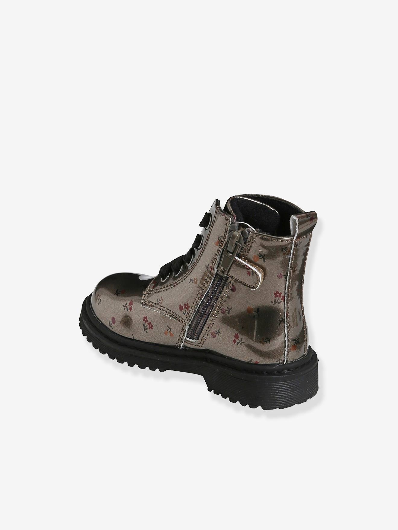Bottines imprimées bébé fille lacées et zippées argent aop fleurs