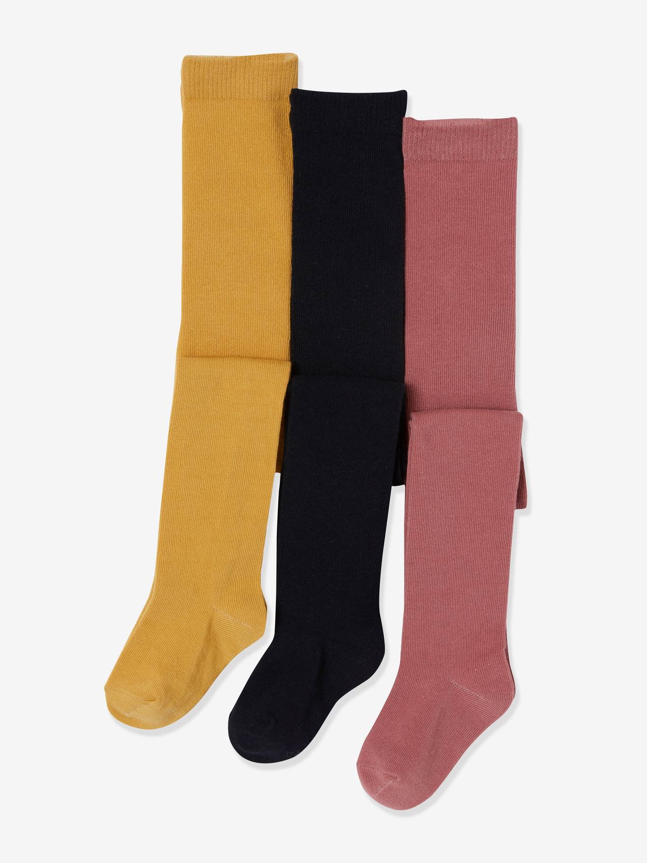 Lot de 3 paires de collants fille BASICS moutarde