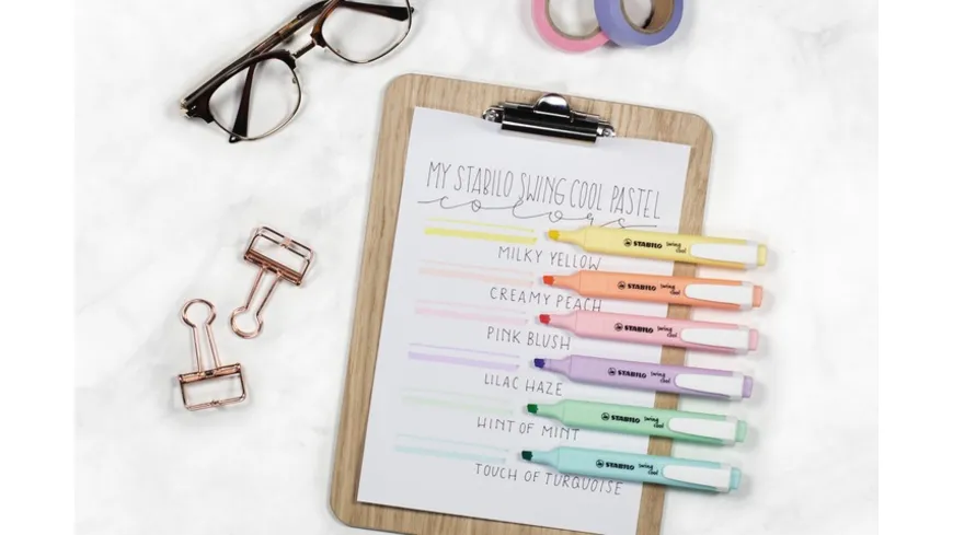 STABILO® Textmarker - STABILO swing cool - 18er Tischset - mit 18 verschiedenen Farben, 8 Leuchtfarben und 10 Pastellfarben sortiert