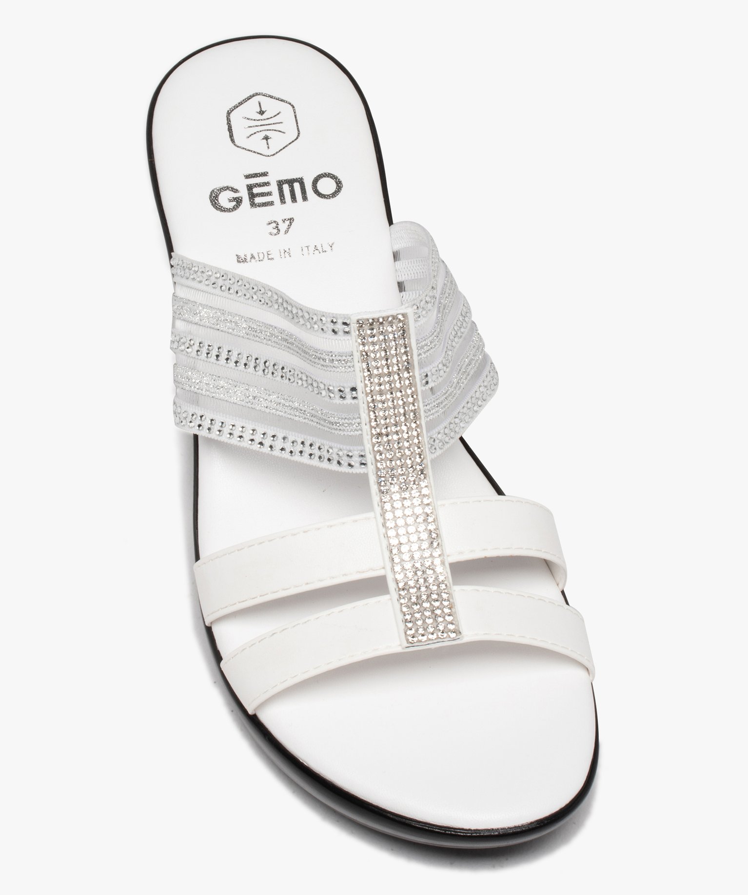 Mules femme compensées à bride strass élastiquée blanc | GEMO