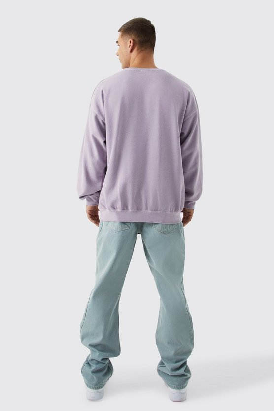 Oversize Sweatshirt mit Man-Stickerei und Acid-Waschung