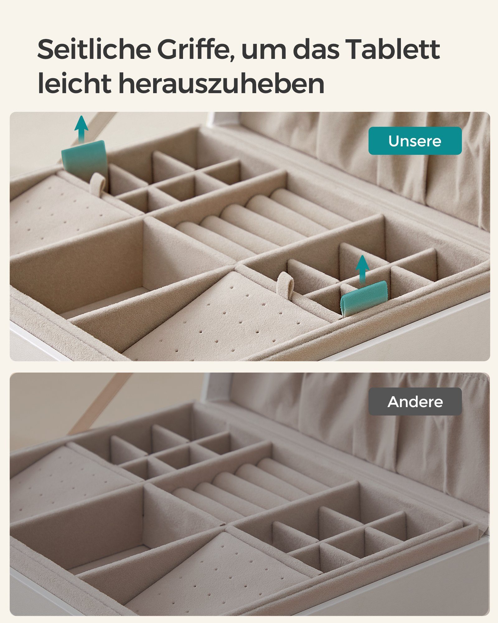 SONGMICS Schmuckkasten, 2 Ebenen, Schmuckkasten mit Griff, Schmuckbox