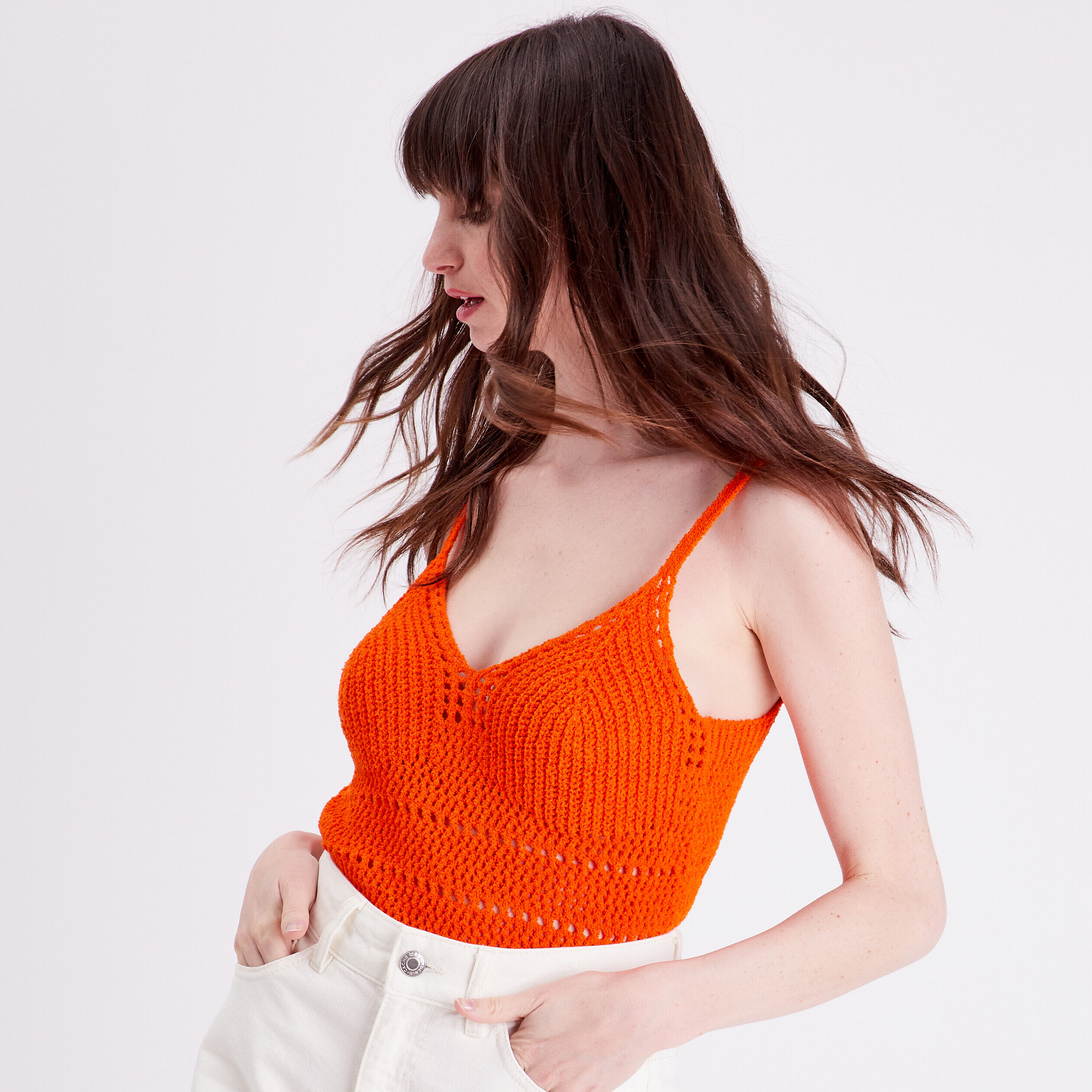 Pull débardeur crochet orange femme | Cache Cache