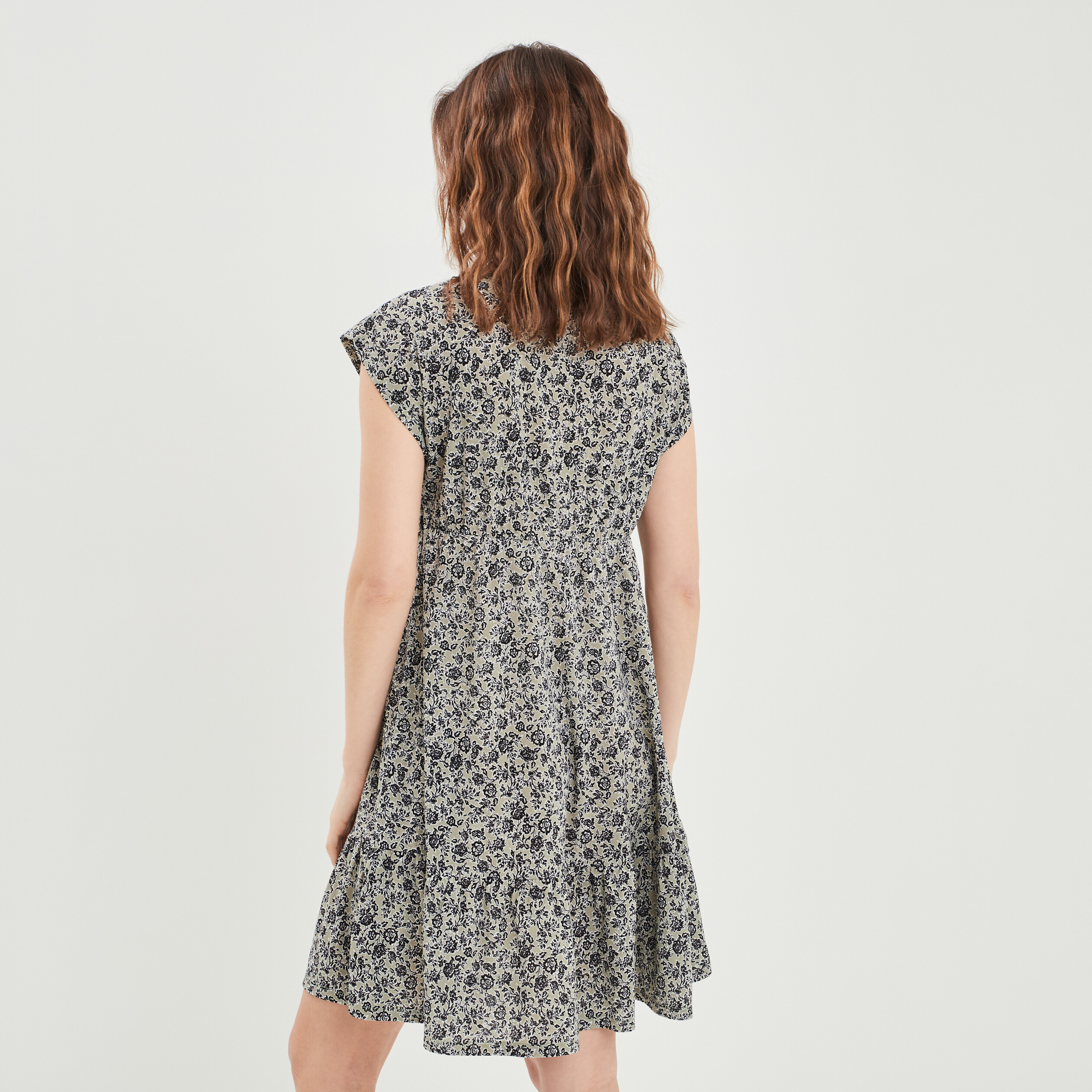 Robe évasée manches courtes vert olive femme | La Halle