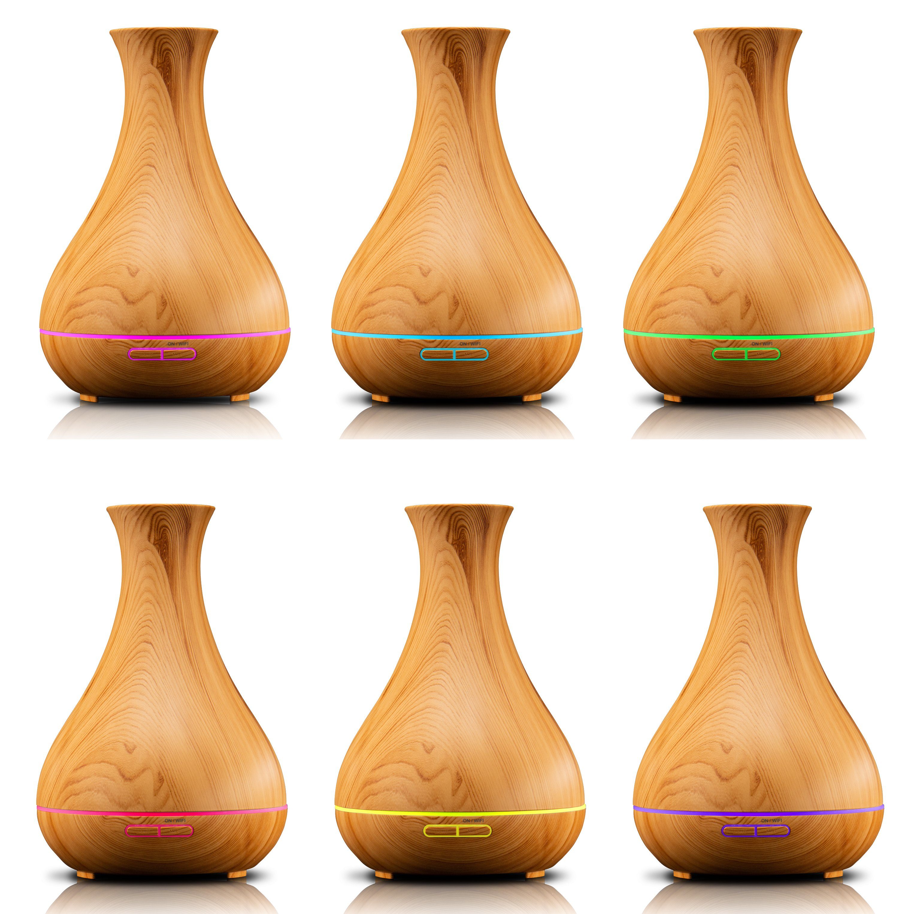 Hyrican Luftbefeuchter PST00184 Aroma Luftbefeuchter, inkl. Duftölset, App& Sprachsteuerung, 0,4 l Wassertank, Diffuser/Diffusor 400ml, 7 LED-Farben, Holzoptik, Alexa, Google