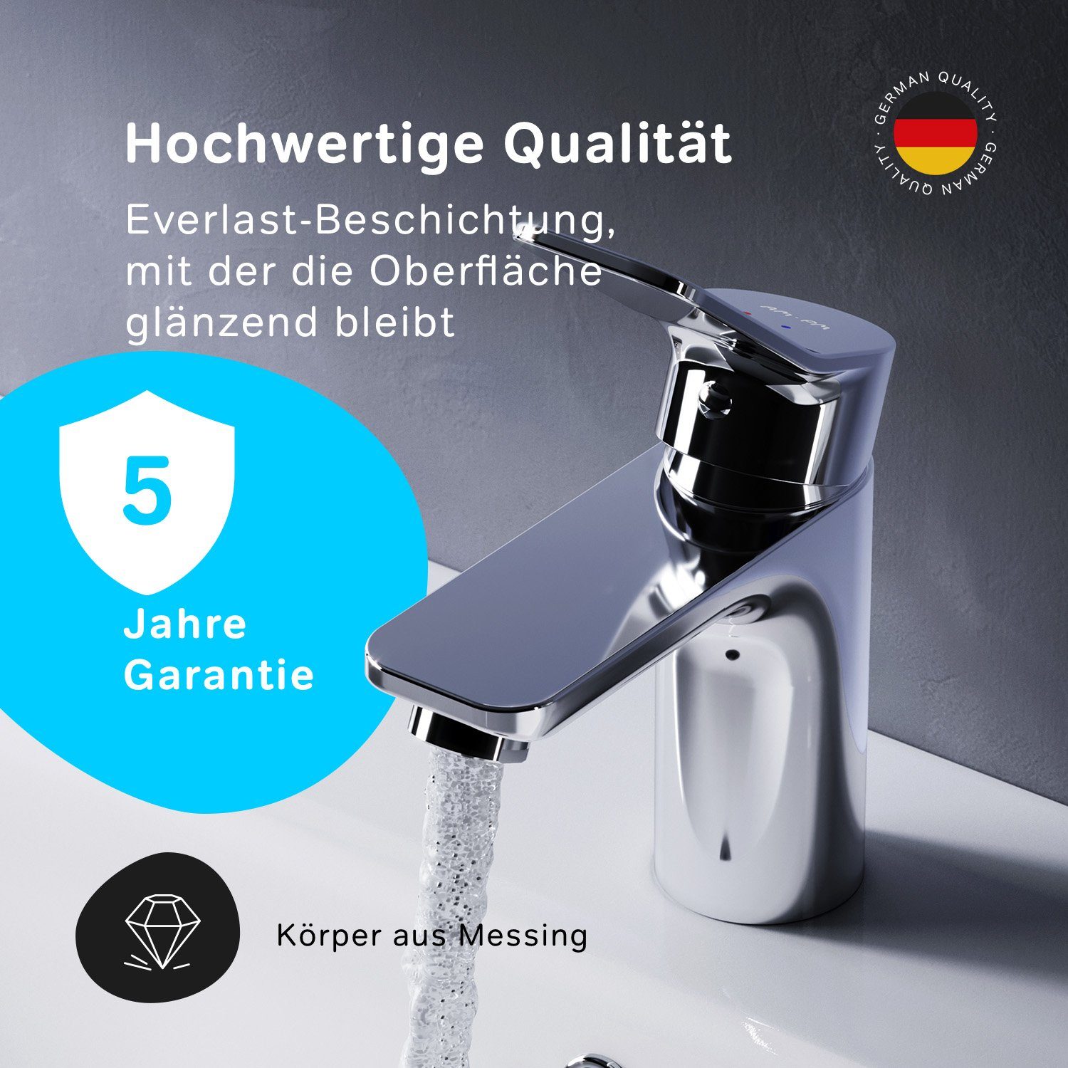 AM.PM Waschtischarmatur Waschbeckenarmatur X-Joy Waschbecken Wasserhahn Bad (mit Klick-Ablaufgarnitur, Mischbatterie) geräuscharme Kartusche, Waschtisch Mischbatterie Badezimmer Badarmatur