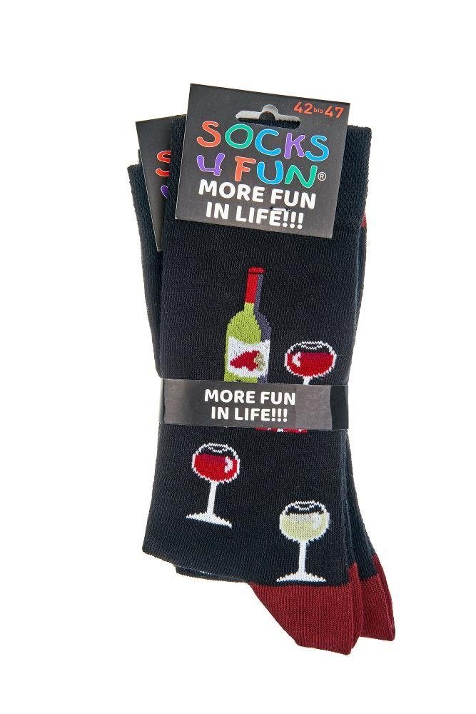 Socks 4 Fun Freizeitsocken Socks 4 Fun Weintrinker Vino Damen Herren 2er Bündel (2-Paar, 2 Paar)