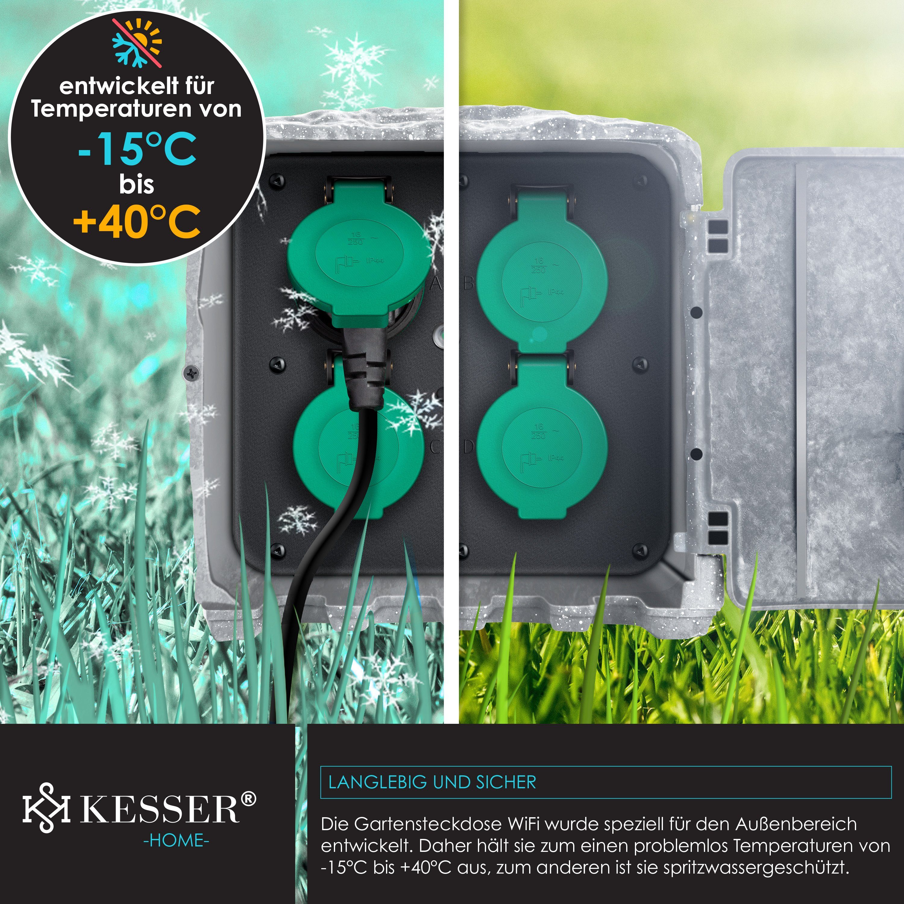 KESSER Gartensteckdose, Gartensteckdose Steinoptik mit Steckplätzen mit WiFi Fun