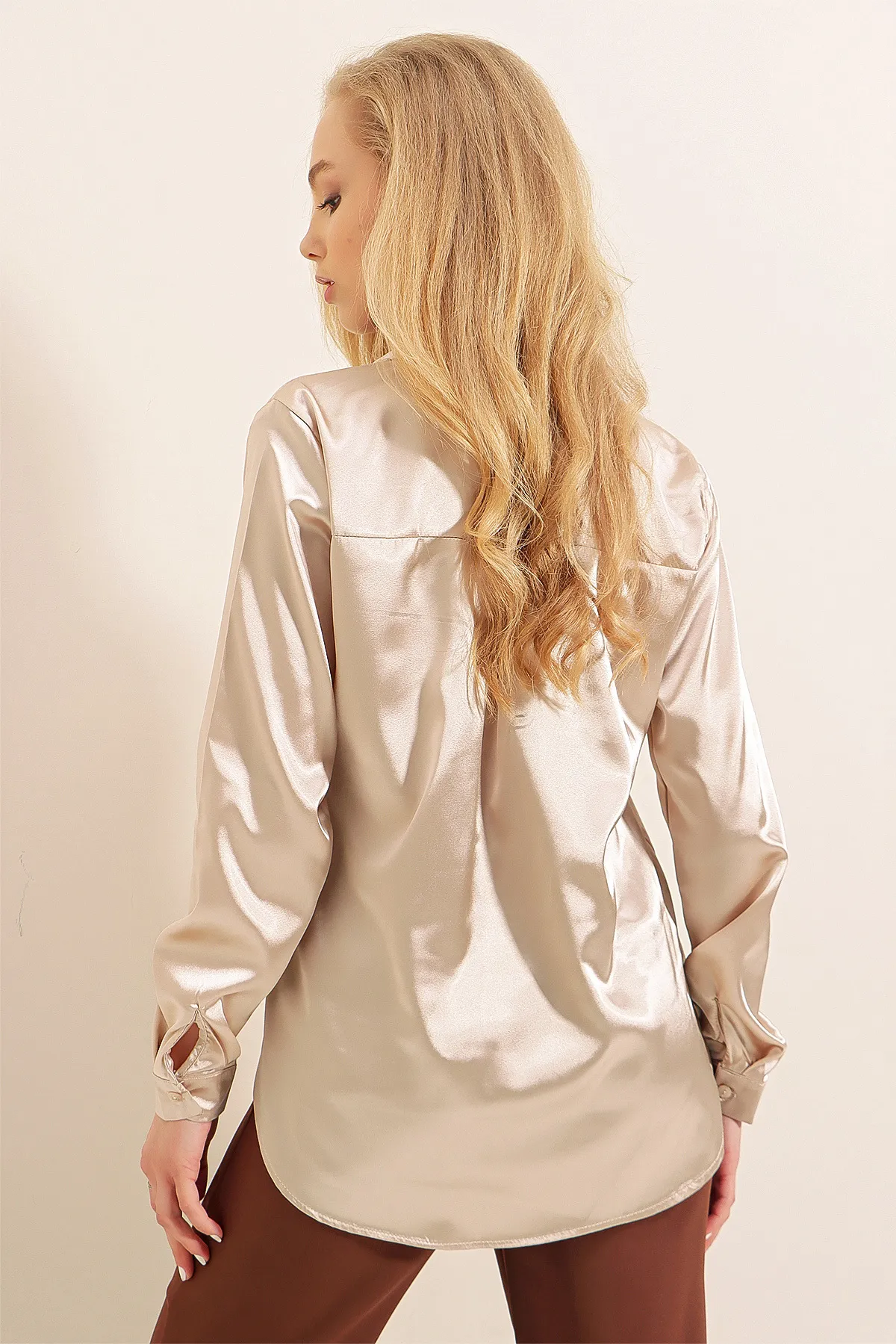 Bigdart  3964 Leicht fließendes Satinhemd – Beige